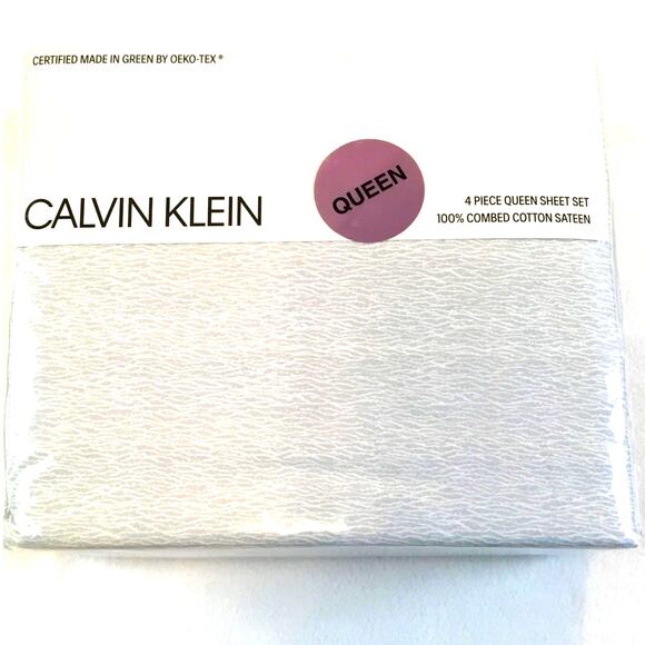 Calvin Klein Queen Sheet Set New Sateen Soft Gray Pattern - Picture 1 of 5